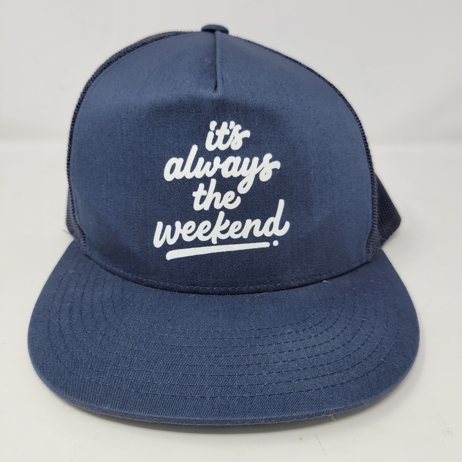 Vintage Yupoong Navy Blue Its Always The Weekend Trucker Snapback Hat